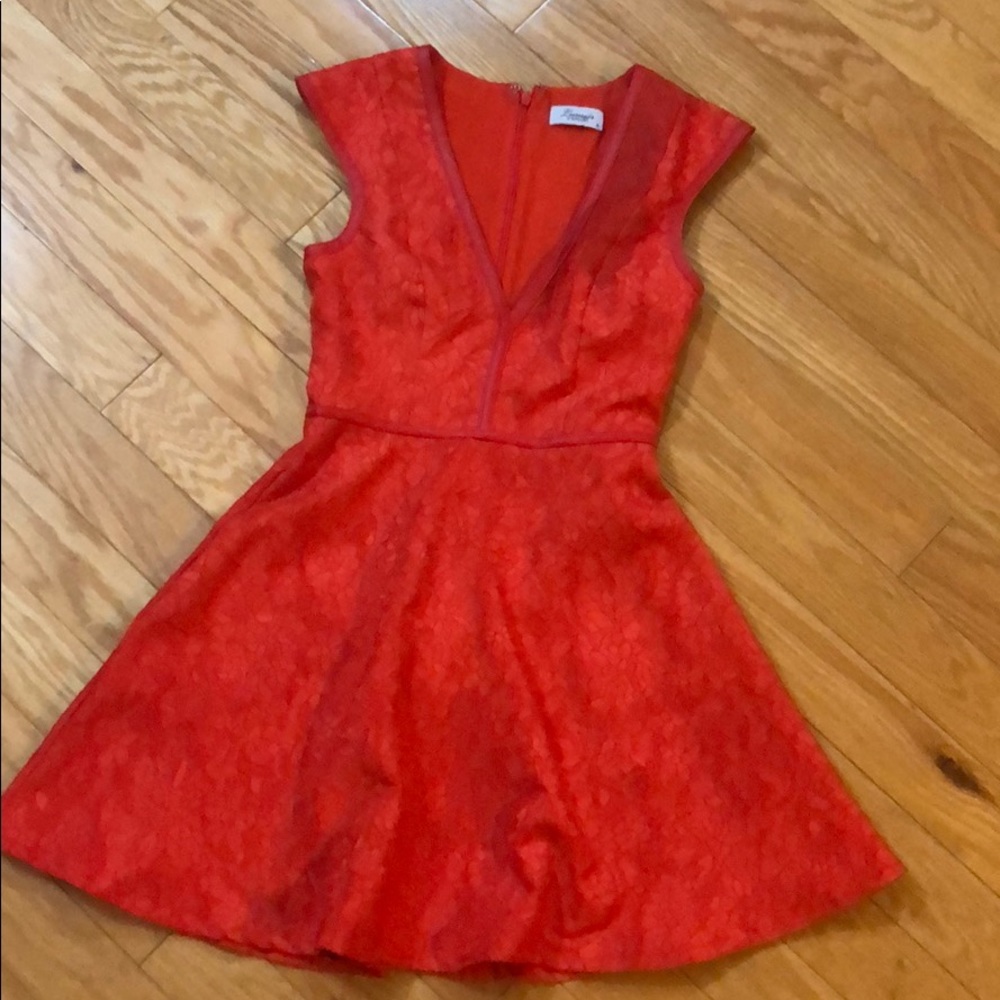 Bright red jacquard fit flare cocktail dress